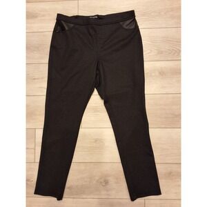 DKNY Size XL Slimming Faux Leather Trim Pockets Black Ankle Style Leggings